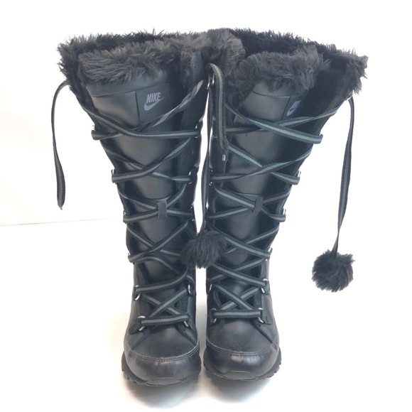 Nike Women's Black Apres Skyhigh Knee High Faux Fur Snow Boots - Picture 5 of 6